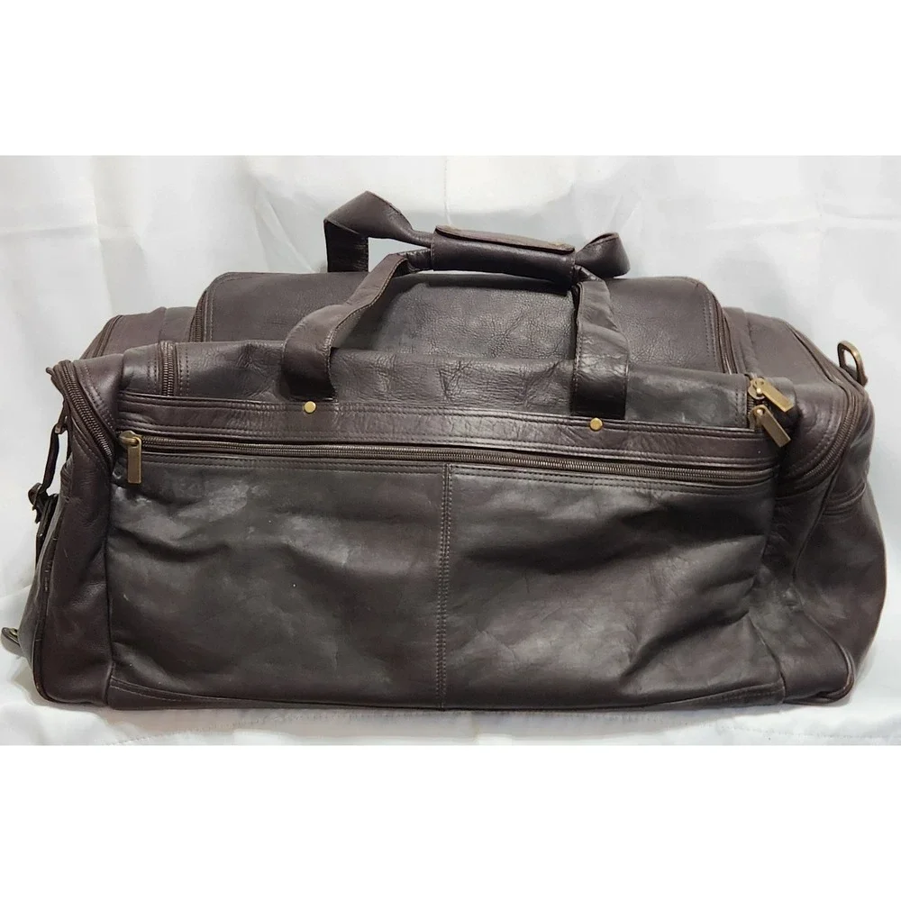 Links Kings Brown Leather Duffel Bag Travel Weekend Carry On Brass Hardware